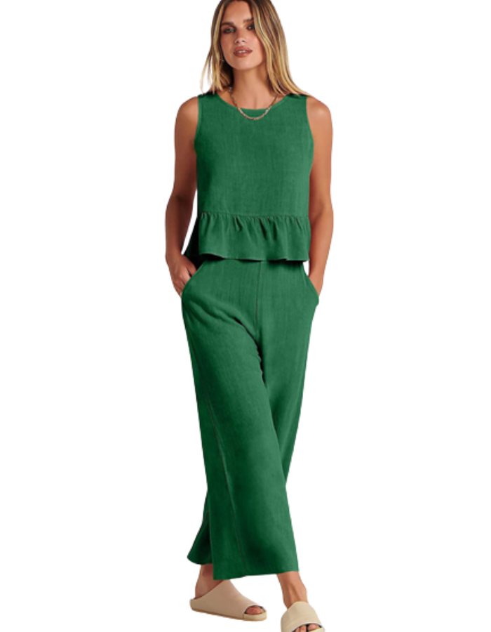 SHOPIQAT Ruffle Sleeveless Top With Matching Wide-leg Pants - Premium from shopiqat - Just $8.200! Shop now at shopiqat
